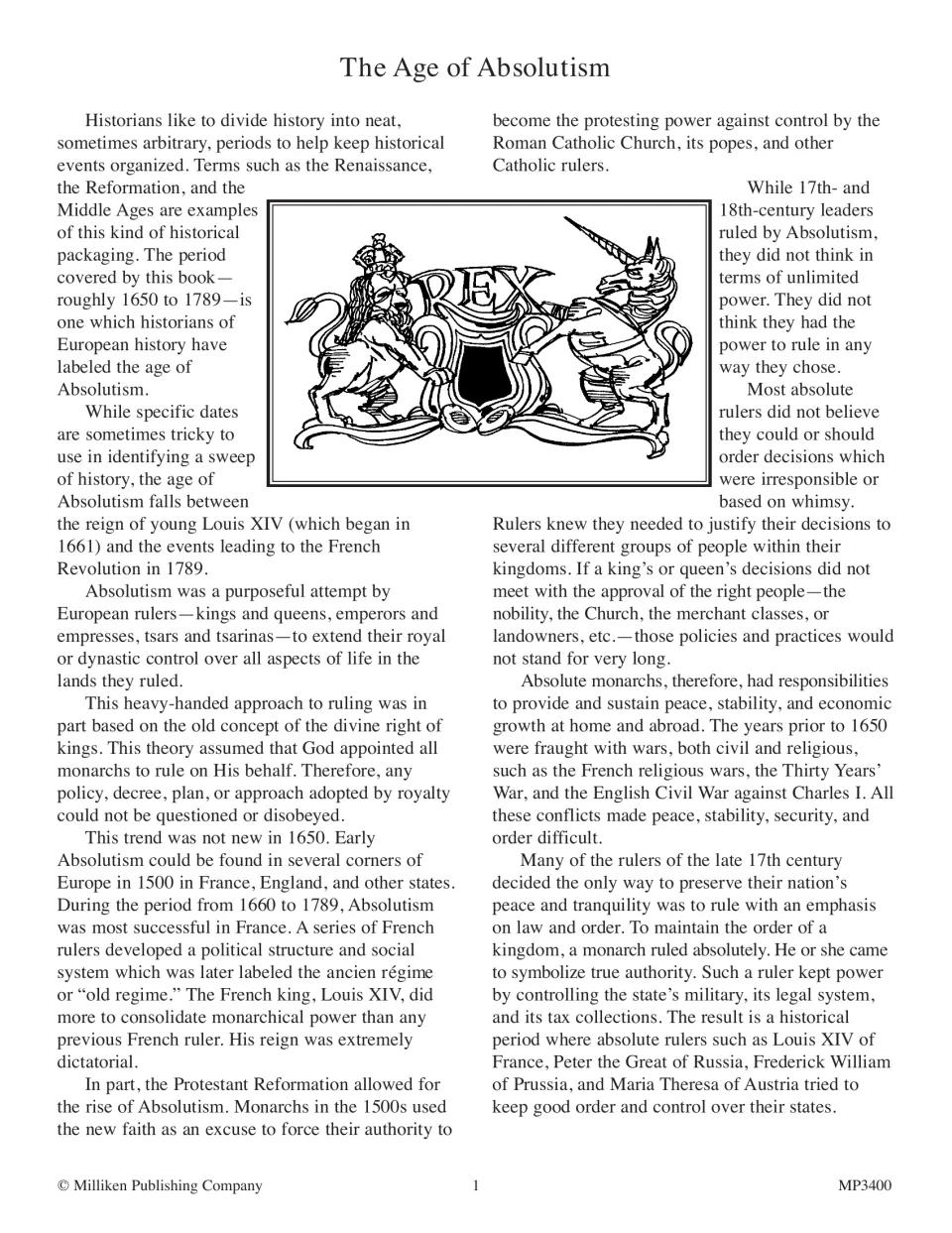 Introduction to absolutism: reading on divine right of kings, Louis XIV and why 1650–1789 rulers sought total control