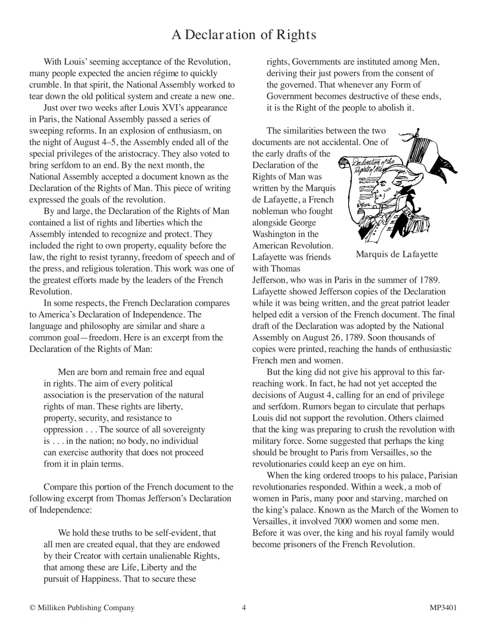 'A Declaration of Rights' reading: excerpts from the Rights of Man and the Declaration of Independence compared