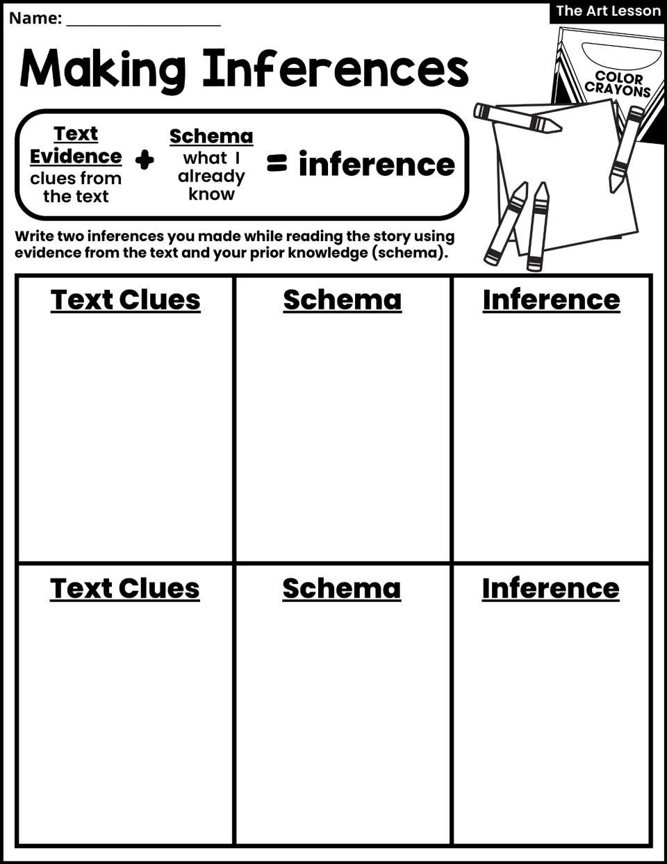 Making Inferences activity asks students to explain two inferences using text clues and prior knowledge.