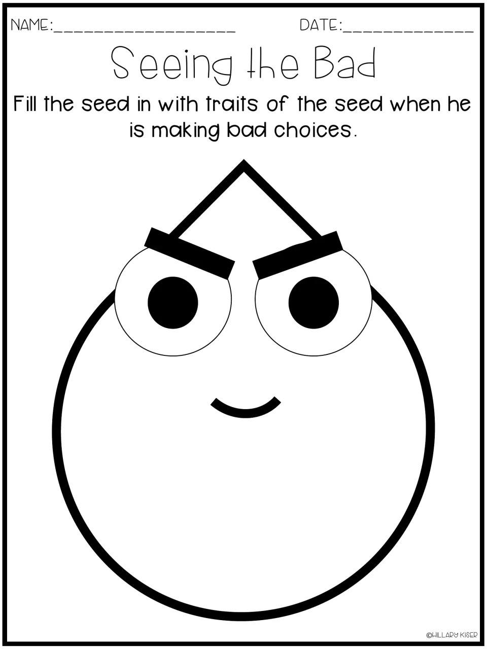 Seeing the Bad character traits: students fill an angry-browed seed with traits from when he makes bad choices