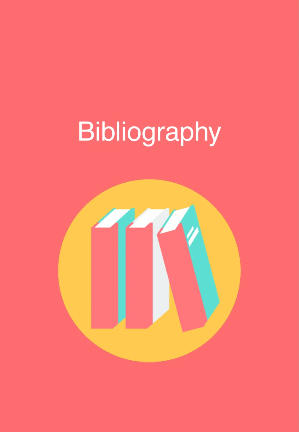 Bibliography section divider: the section title above an illustration of three standing books on a yellow circle