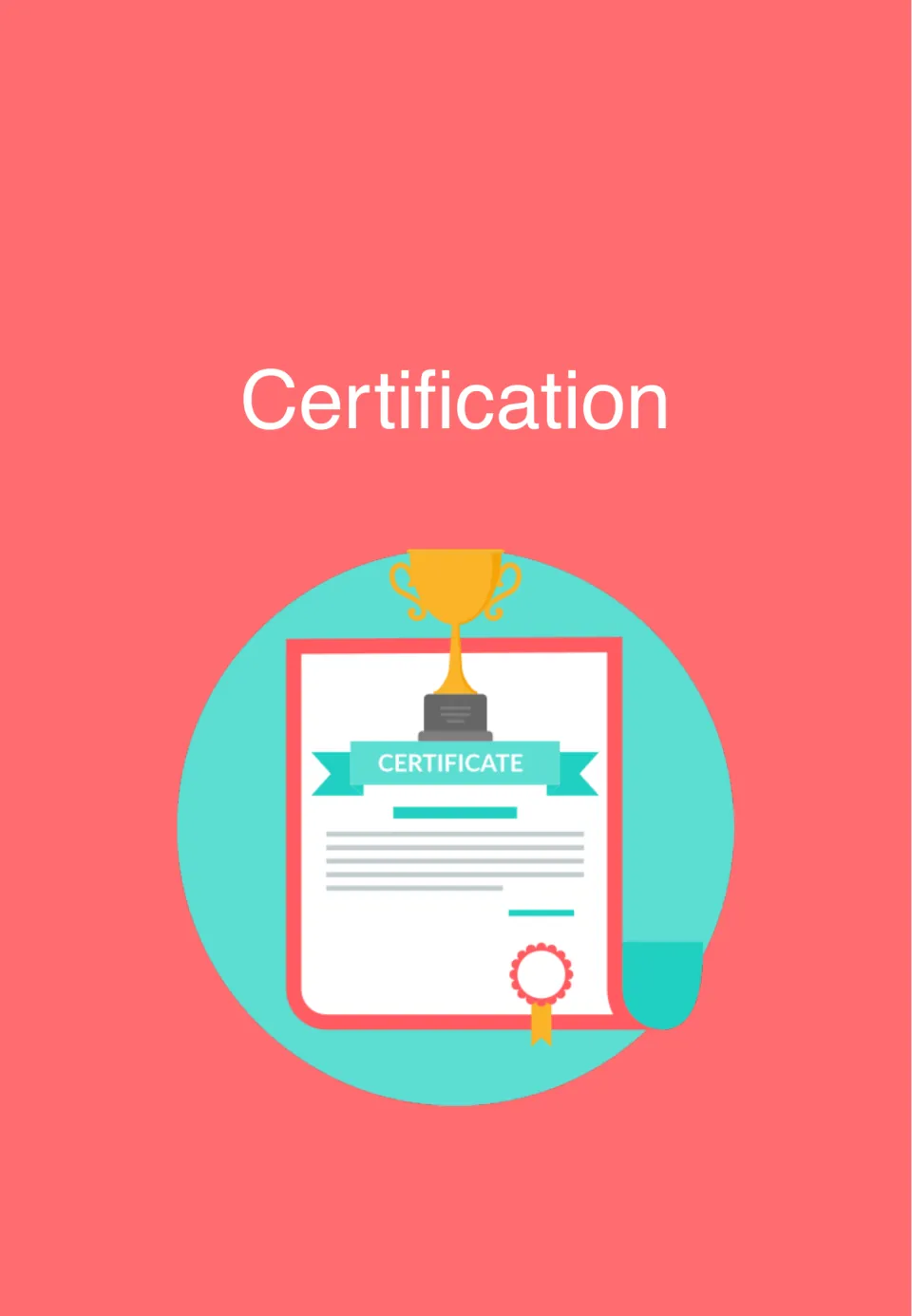 Certification section divider: the section title above an illustration of a certificate with a trophy and ribbon seal