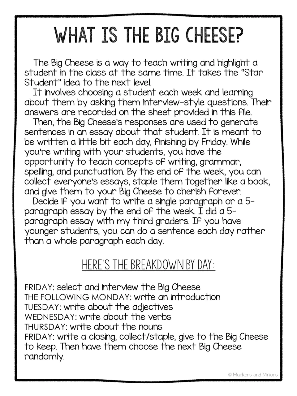 Writing routine overview explaining weekly student interviews and daily steps from introduction to conclusion