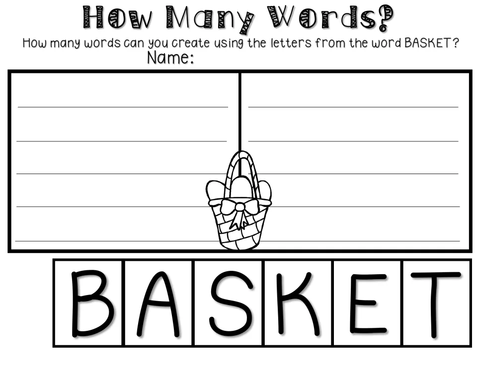 How Many Words? word-building activity asks students to create words using the letters in the word BASKET