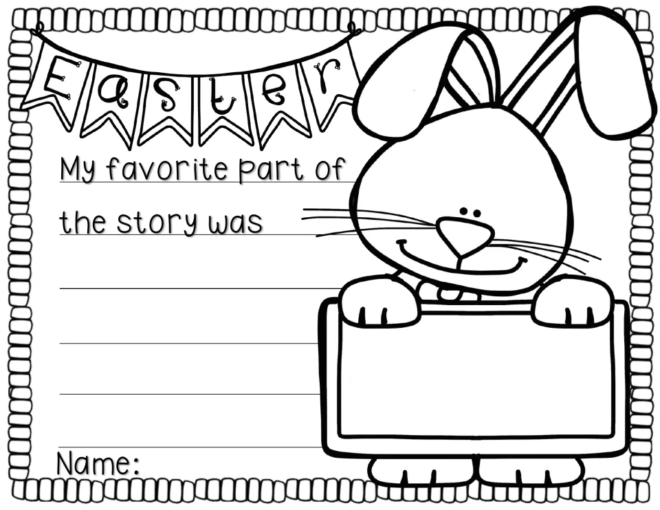 Favorite-part writing response provides the sentence starter 'My favorite part of the story was' to complete
