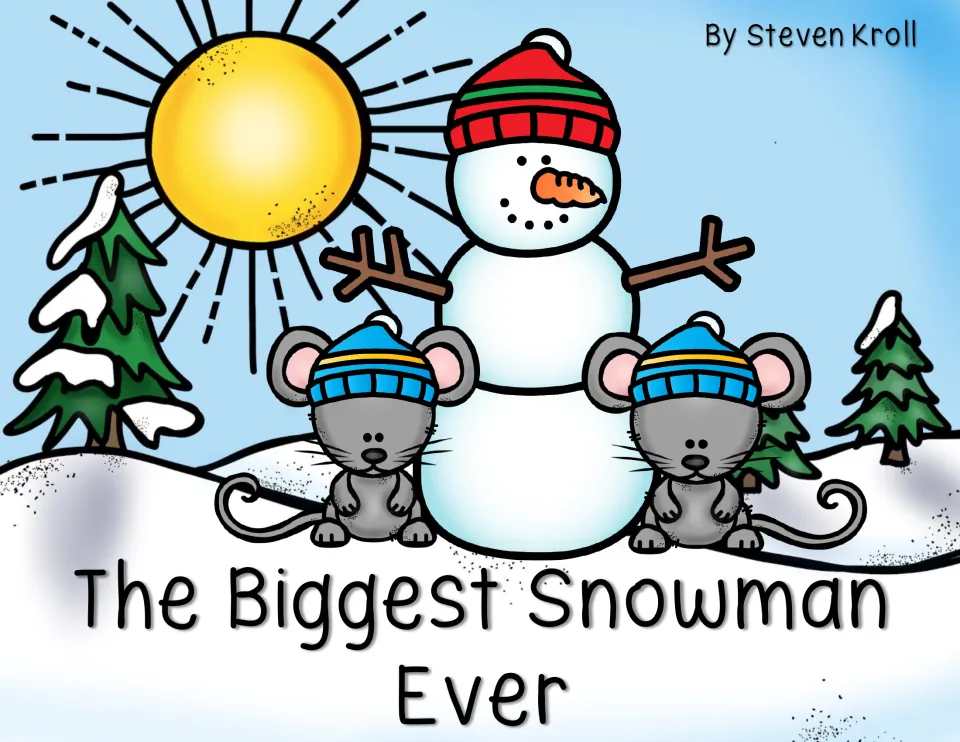 Reading packet cover for The Biggest Snowman Ever by Steven Kroll, showing two mice beside a snowman