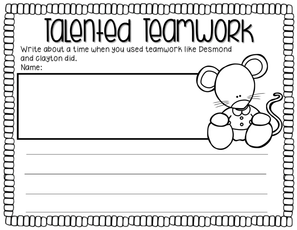 Talented Teamwork writing prompt asks students to describe a time they used teamwork like Desmond and Clayton