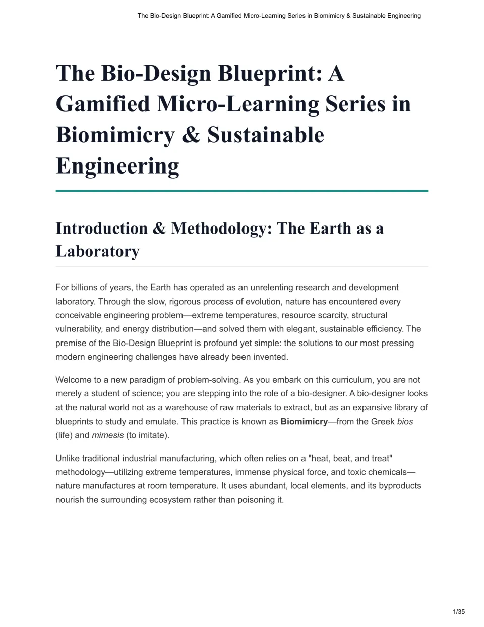 Theory text introduction: Earth as a laboratory, biomimicry, and the role of a bio-designer