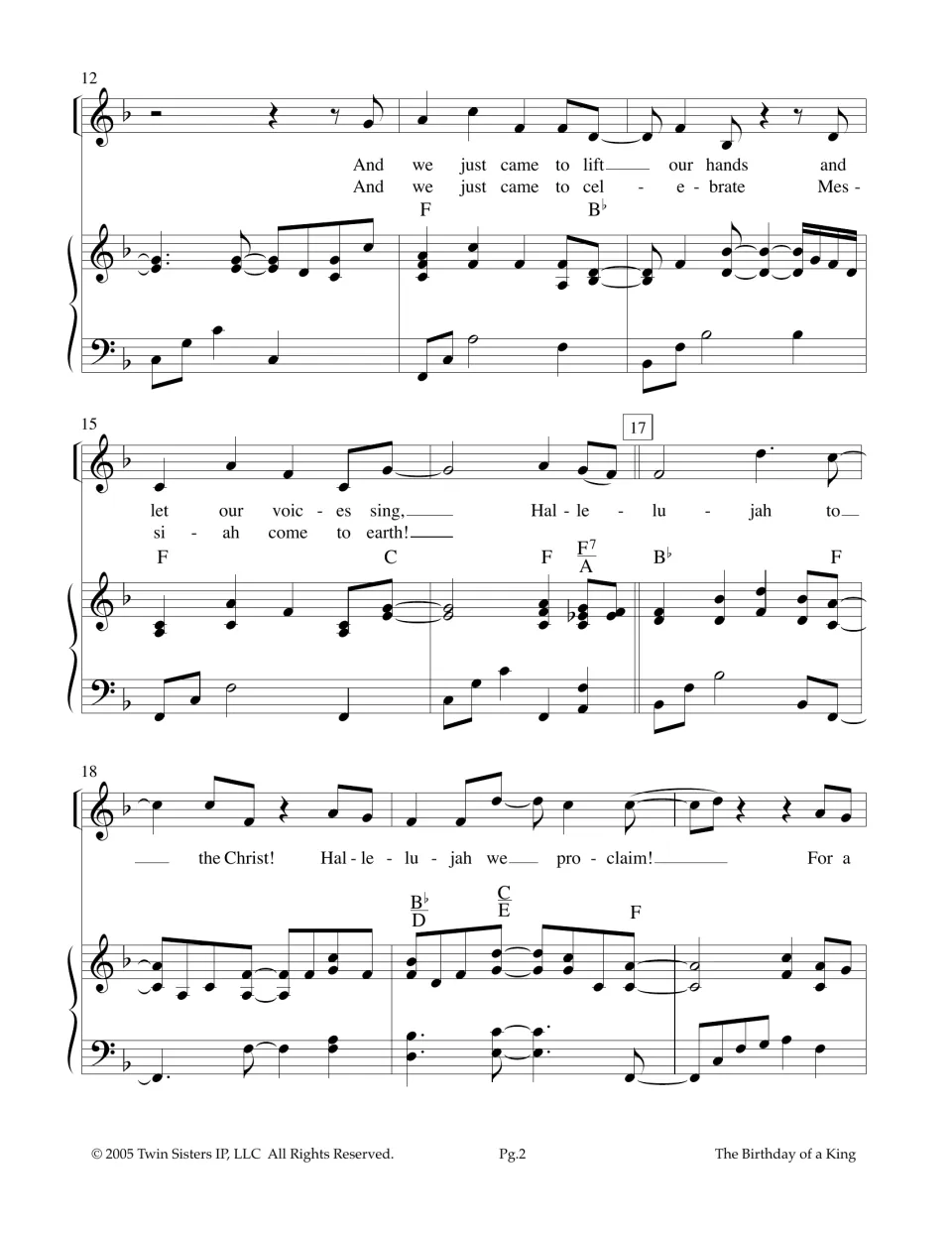 Verse continues with 'And we just came to lift our hands' into the 'Hallelujah to the Christ' chorus over piano