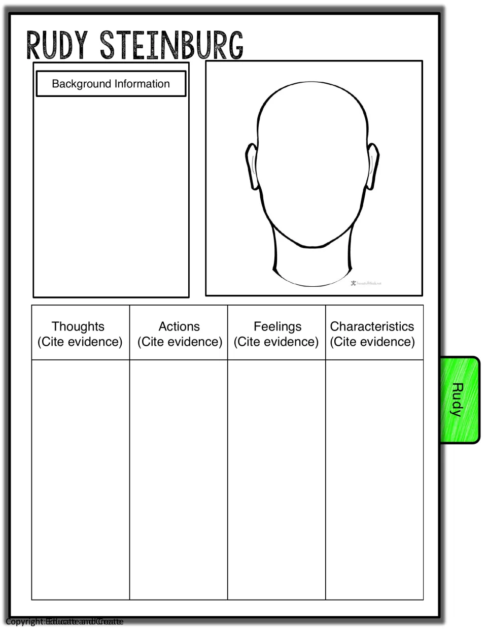 Rudy Steinburg characterization: students describe his background and cite evidence for his thoughts, actions and feelings