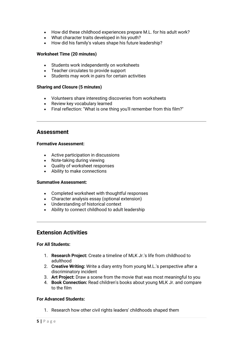 Lesson wrap-up: worksheet time, closing reflection, formative and summative assessment, and extension project ideas