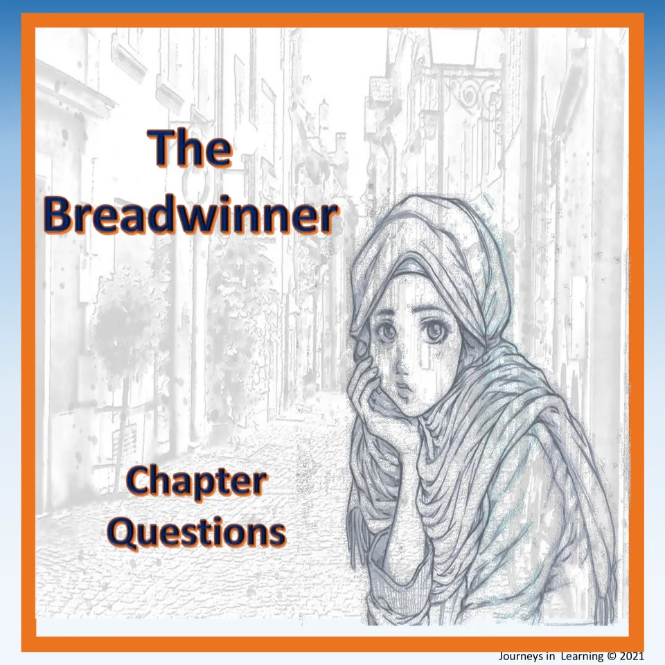 The Breadwinner Chapter Questions cover: sketch of a girl in a headscarf on a quiet cobblestone street