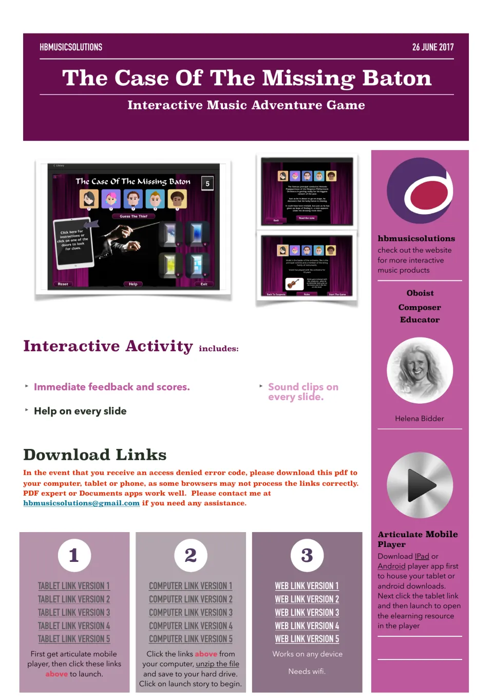 Cover of The Case Of The Missing Baton music game: game screenshots, feature list and tablet, computer and web links
