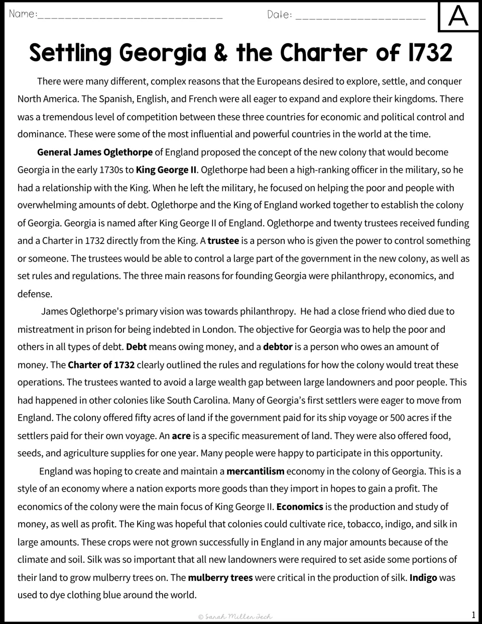 Version A reading, part 1: Oglethorpe, King George II, and philanthropy, economics, and defense in Georgia