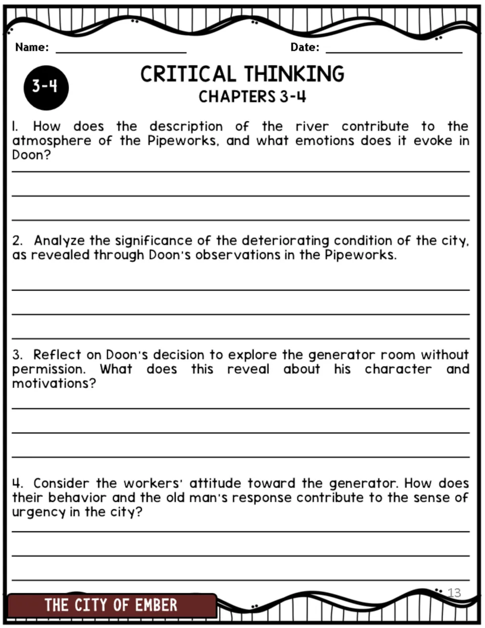 Chapters 3–4 critical thinking: four questions on atmosphere, city decay, Doon's motives, and workers' behavior