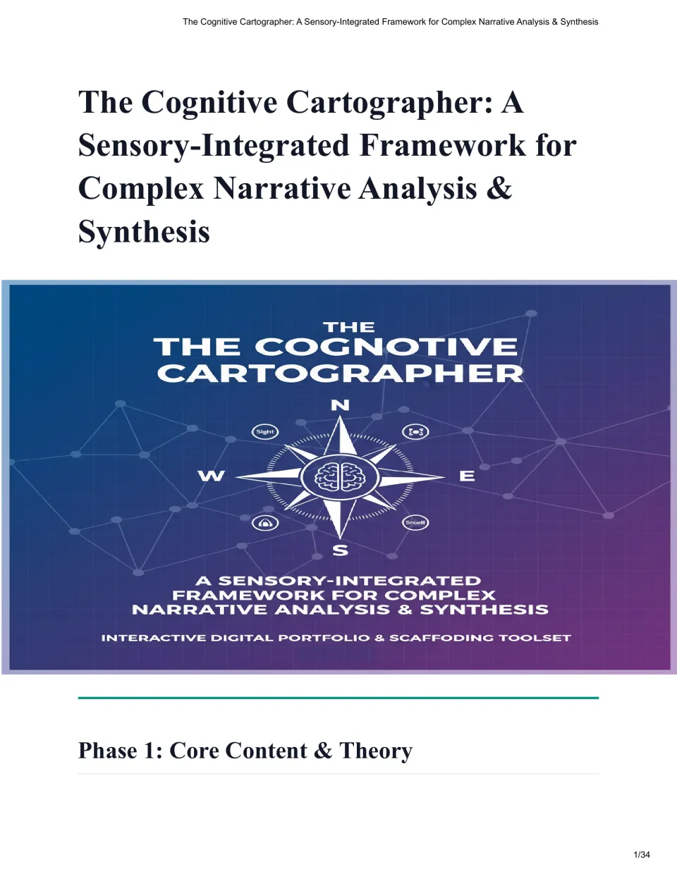 The Cognitive Cartographer cover introduces a sensory-integrated framework for narrative analysis and synthesis.