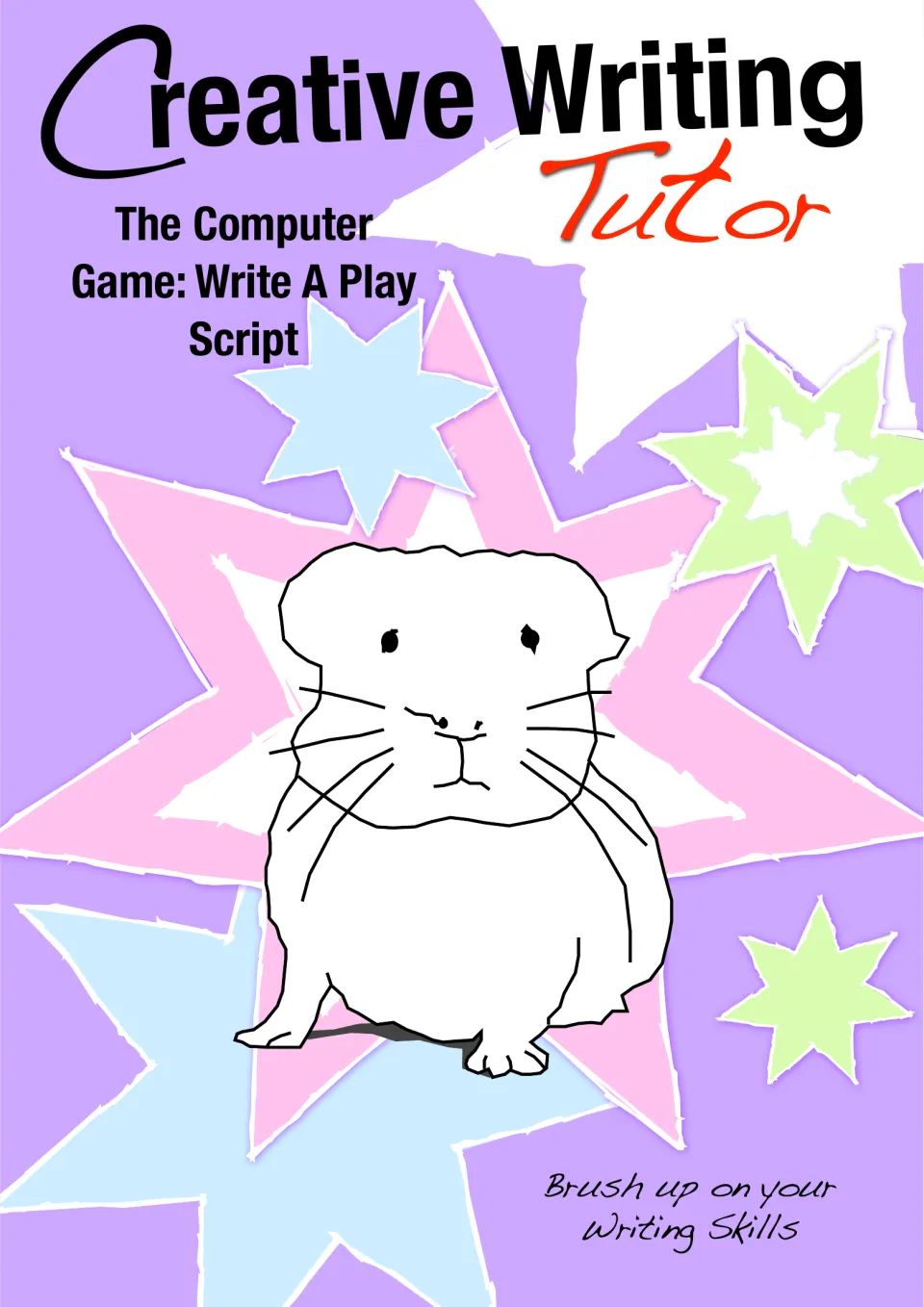 Creative Writing Tutor cover for The Computer Game: Write A Play Script, with a hamster drawing and star shapes