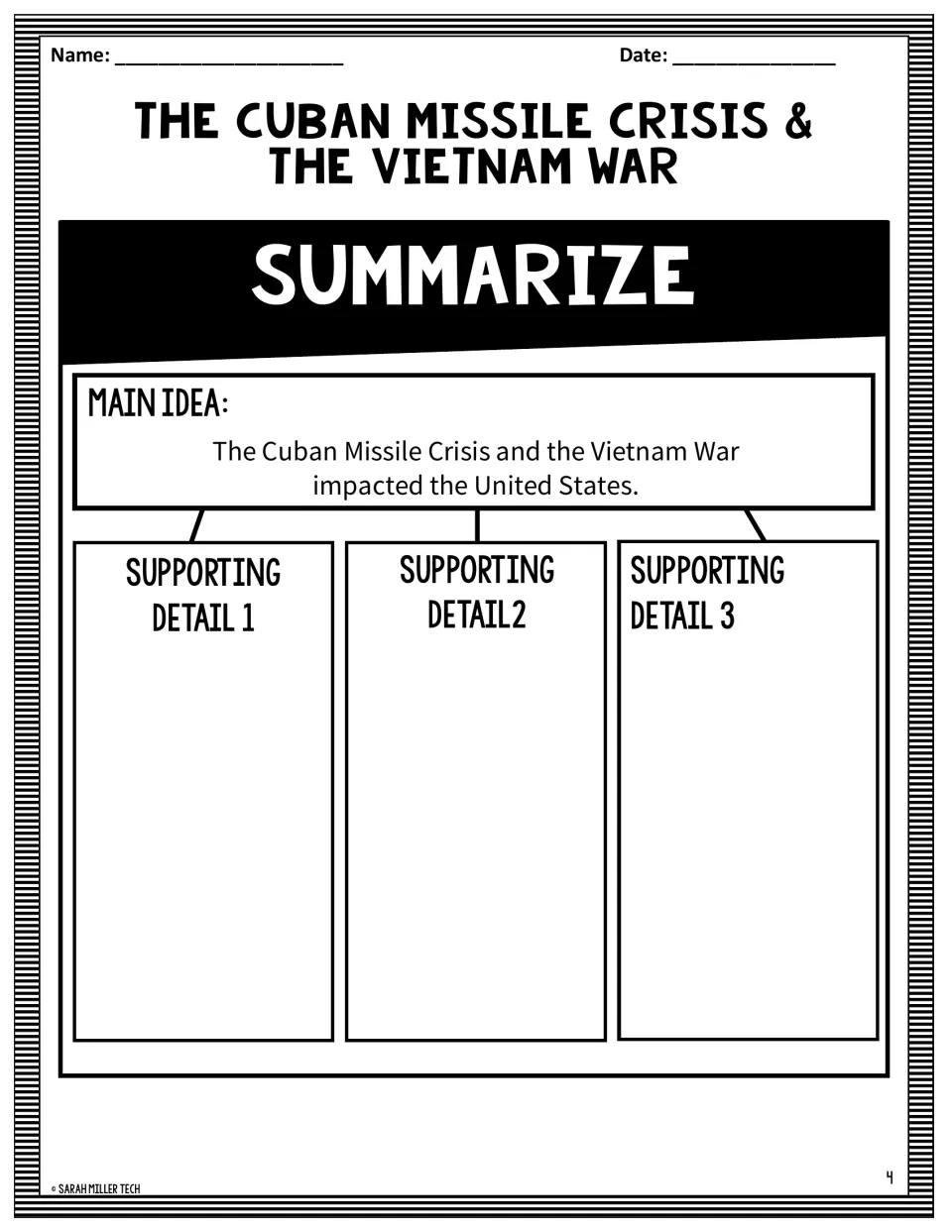 Summarize organizer: students write three supporting details for the main idea that conflicts impacted the United States