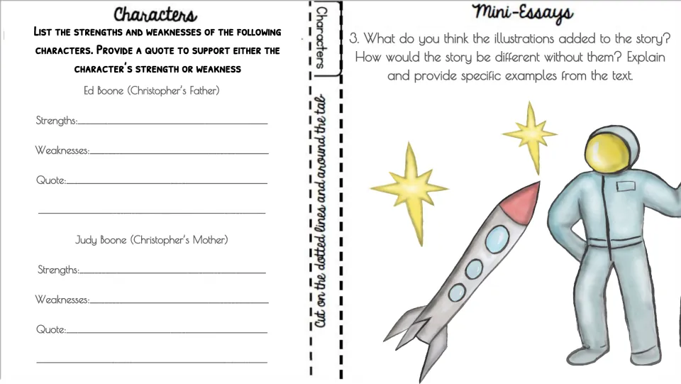 Character strengths and weaknesses for Ed and Judy Boone with a supporting quote, plus an essay on the illustrations
