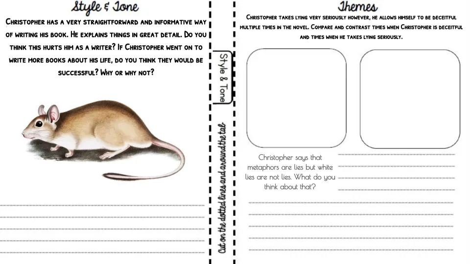 Style and themes: students judge Christopher's detailed writing style and compare times he lies versus values honesty