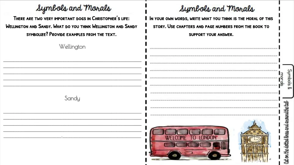 Symbols and morals: students explain what the dogs Wellington and Sandy symbolize and state the story's moral with evidence