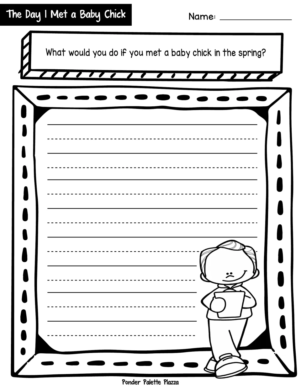 Spring baby chick writing prompt: students write what they would do if they met a baby chick in the spring