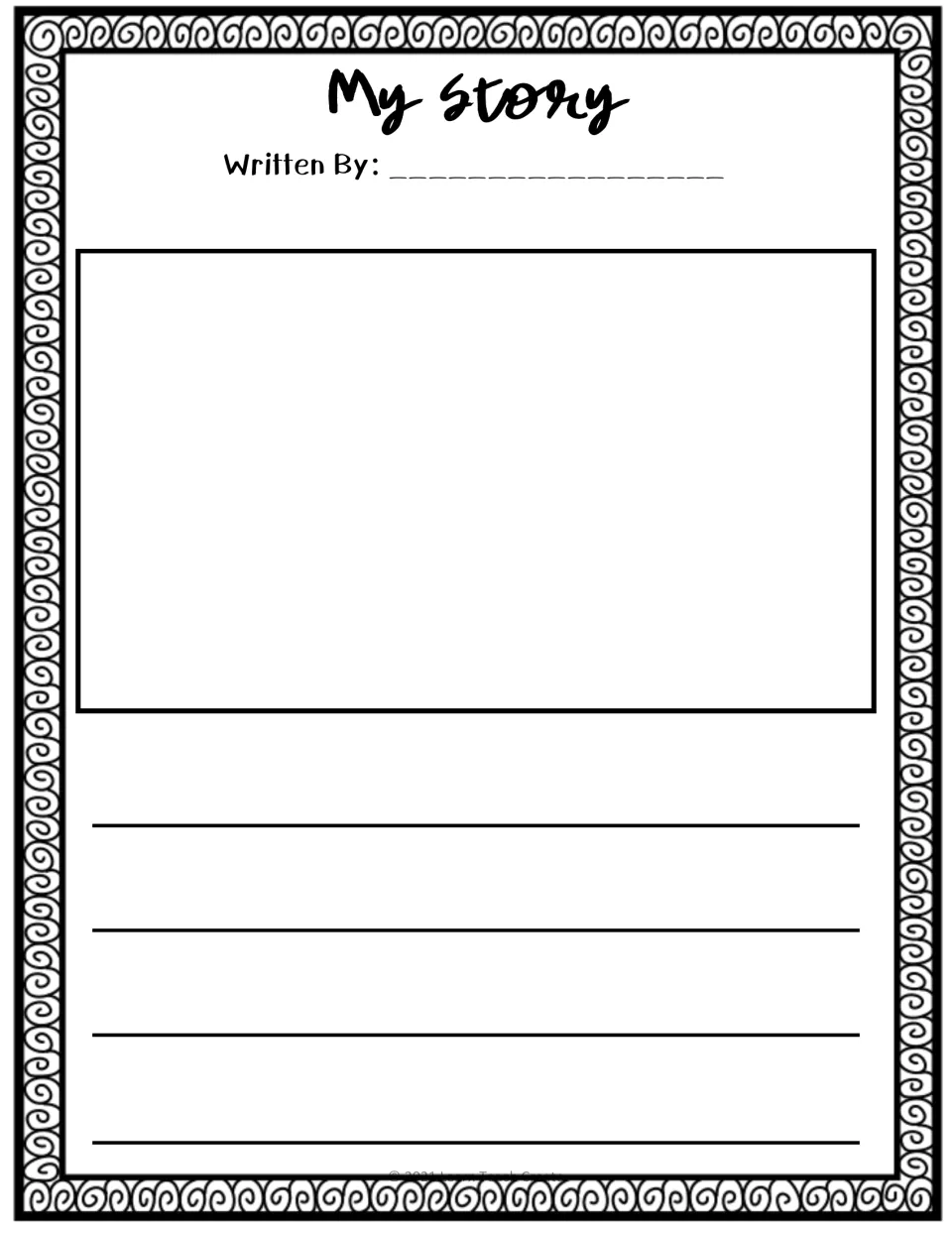 Personal story template titled 'My story' provides space for the student's name, an illustration, and writing.