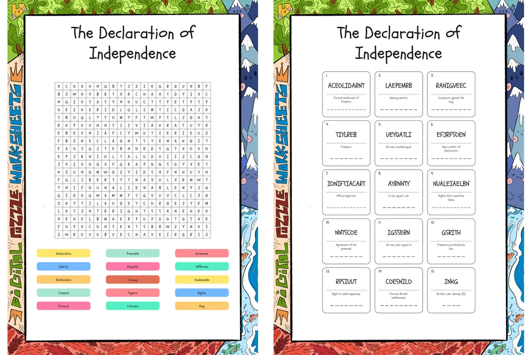 The Declaration of Independence word search, scramble and crossword pu – cover