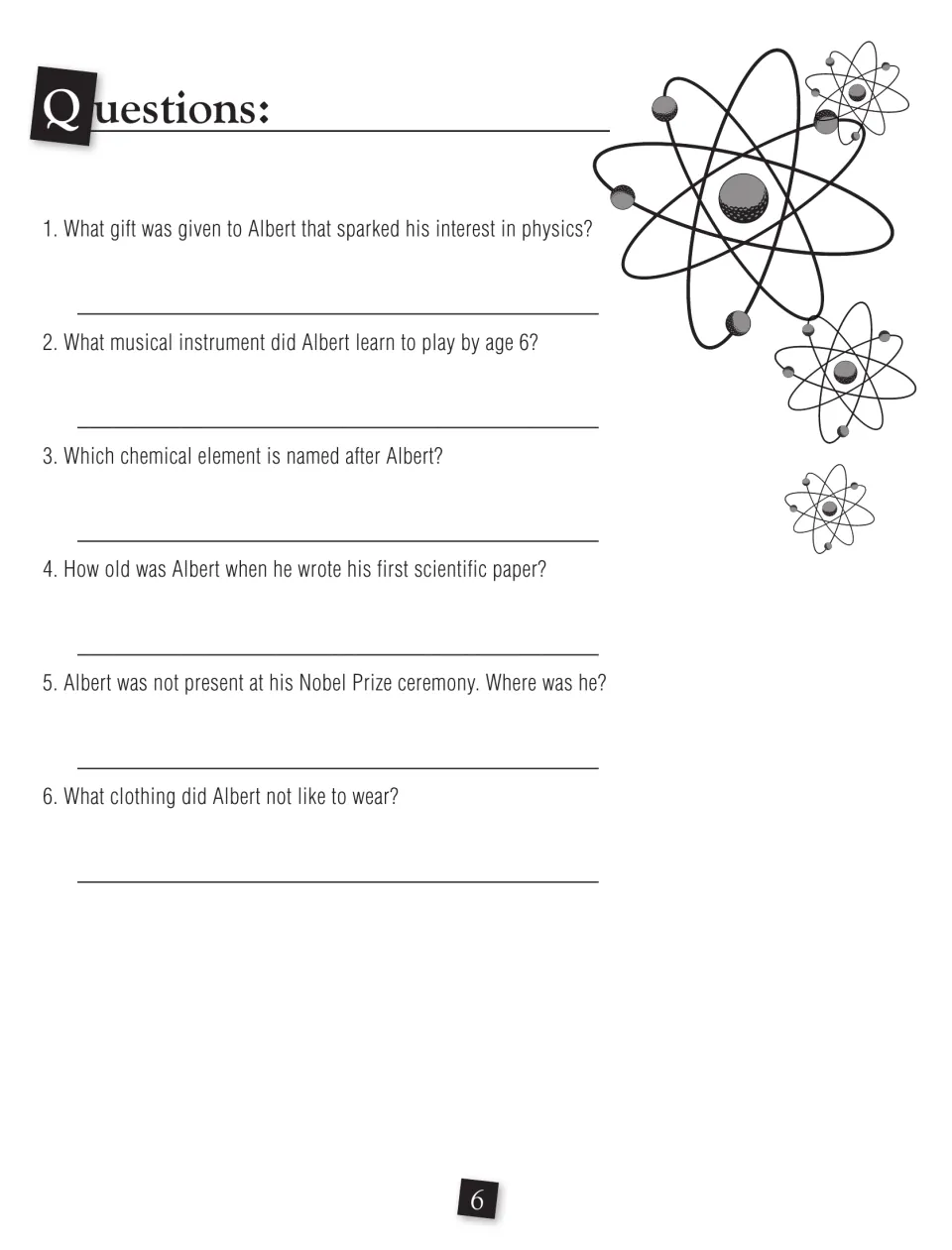 Einstein questions: students answer six items, such as the gift that sparked his interest in physics, by cracking the code