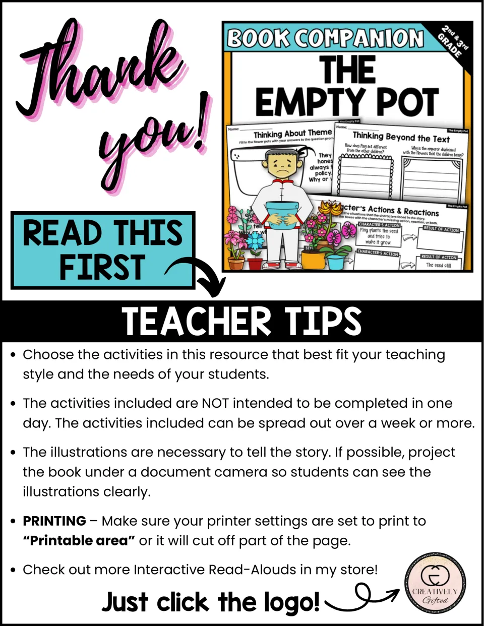 Teacher tips: choose activities that fit, spread them over a week, project the illustrations, print to printable area