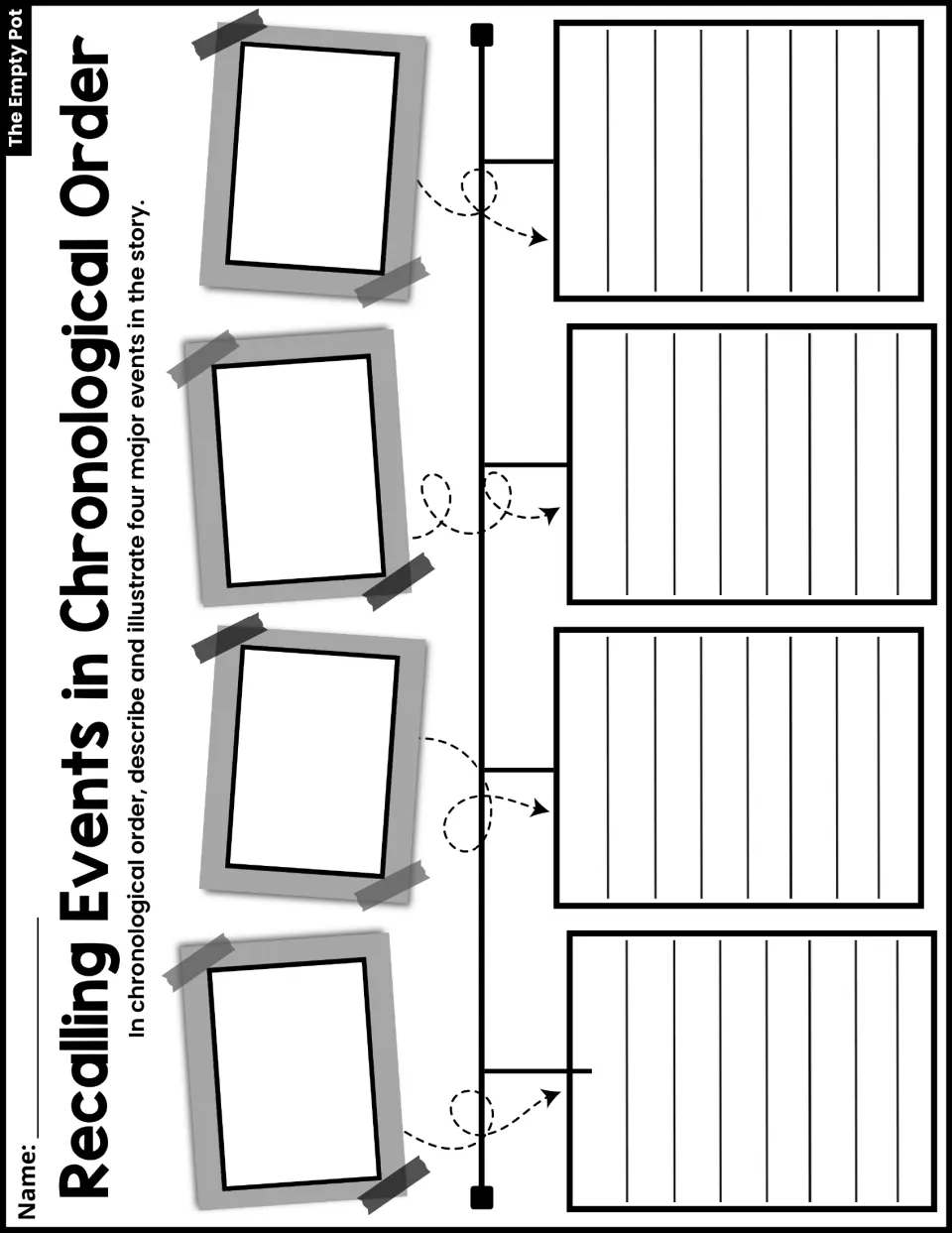 Recalling events in chronological order: students describe and illustrate four major story events along a timeline
