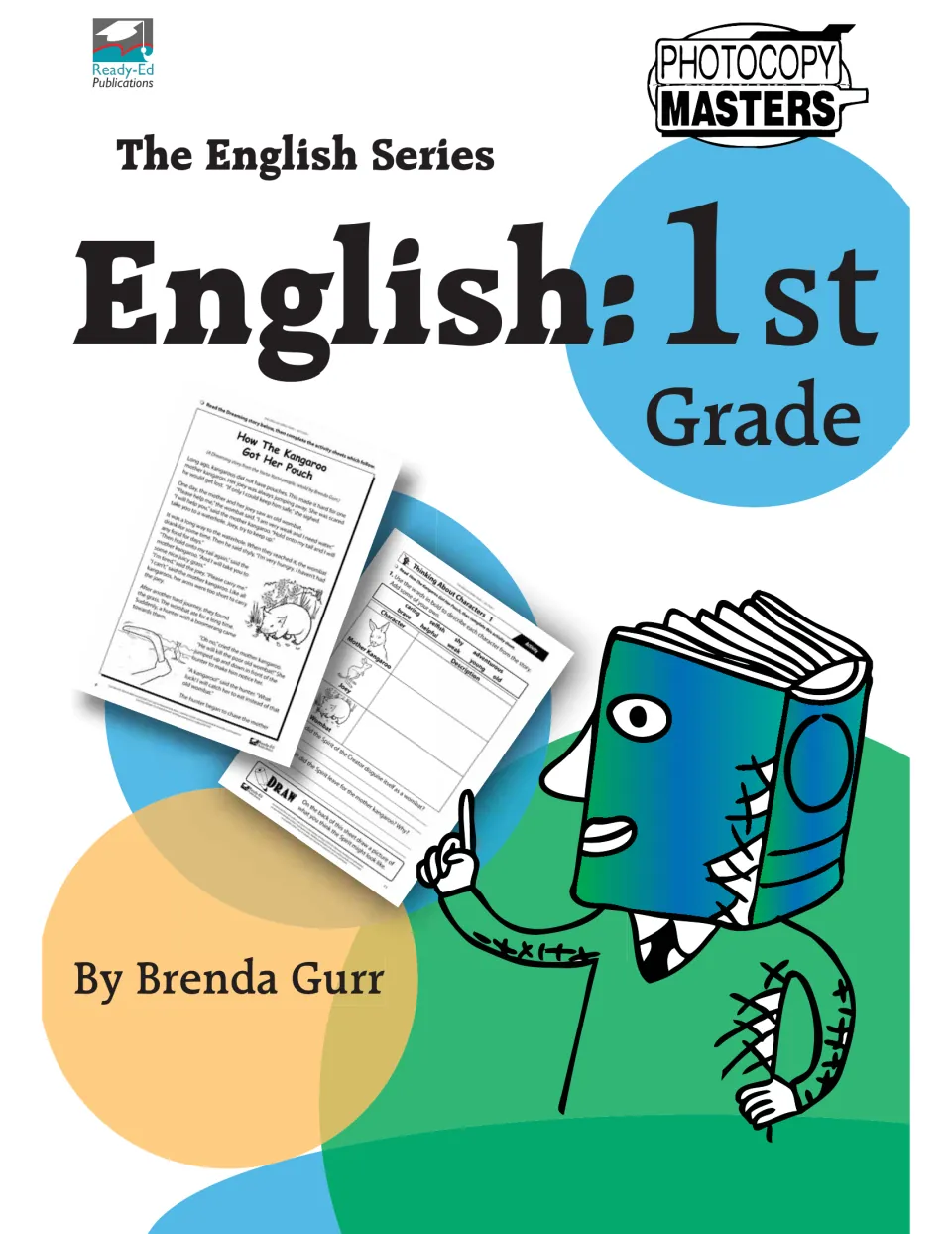 Cover of English: 1st Grade from The English Series by Brenda Gurr, showing sample story and character activity sheets
