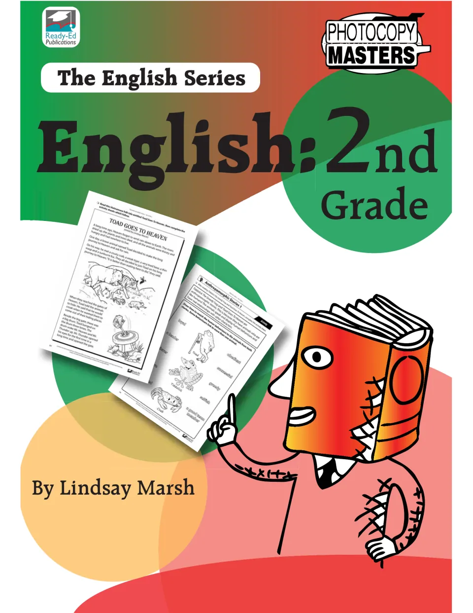 Cover of The English Series English: 2nd Grade by Lindsay Marsh, showing sample folk tale and anthropomorphic story pages