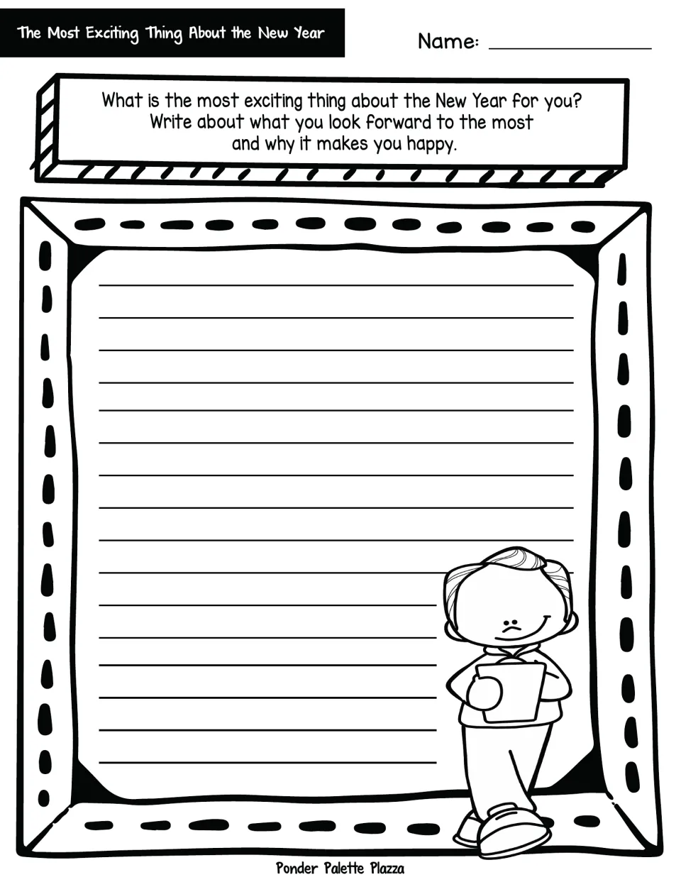 New Year writing prompt: students write about the most exciting thing about the New Year and why it makes them happy
