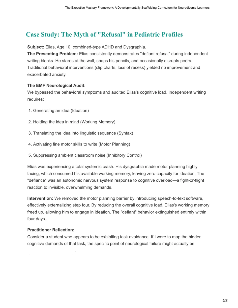 Chapter 1 case study examines Elias's writing avoidance, cognitive load, and use of speech-to-text software.