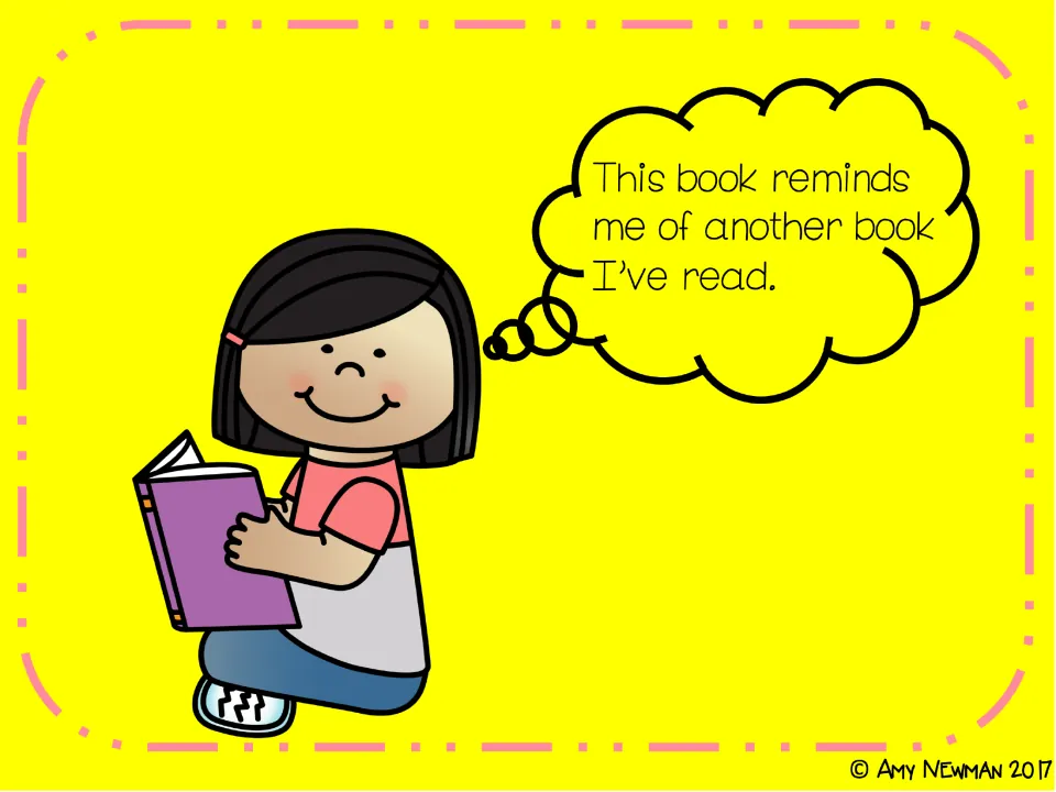 Text-to-text example slide states, “This book reminds me of another book I’ve read,” in a reader’s thought bubble