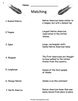 "The First Americans" Worksheet Packet – sample page 2