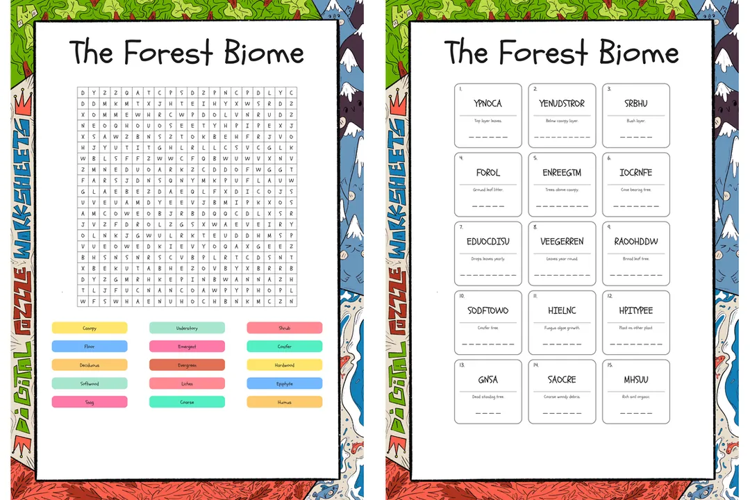 The Forest Biome word search, scramble and crossword – cover