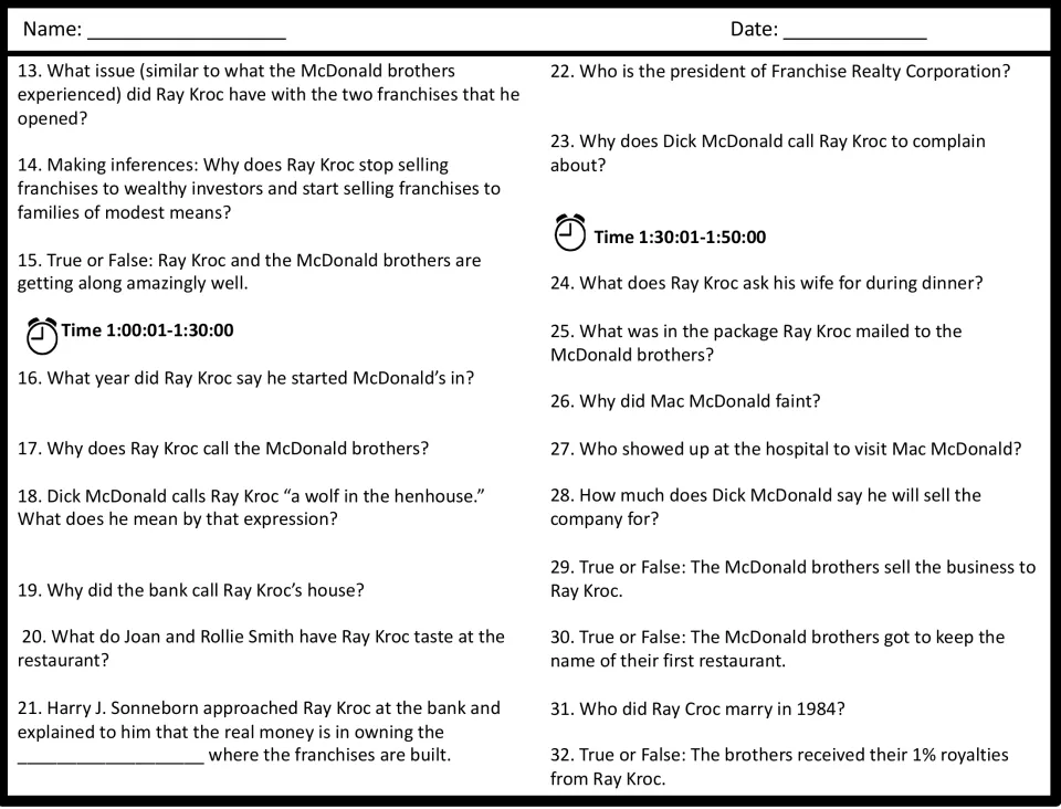 Film questions 13-32: Ray Kroc's franchise troubles, real estate, and the McDonald brothers selling the business