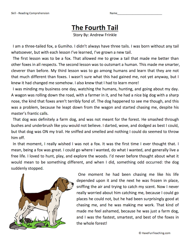 The Fourth Tail Reading Comprehension Worksheet teaching resource preview