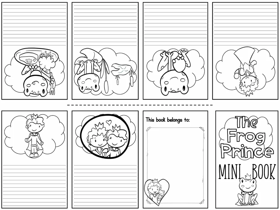 Story retell pages: each Frog Prince scene is pictured and students write that part of the story in their own words