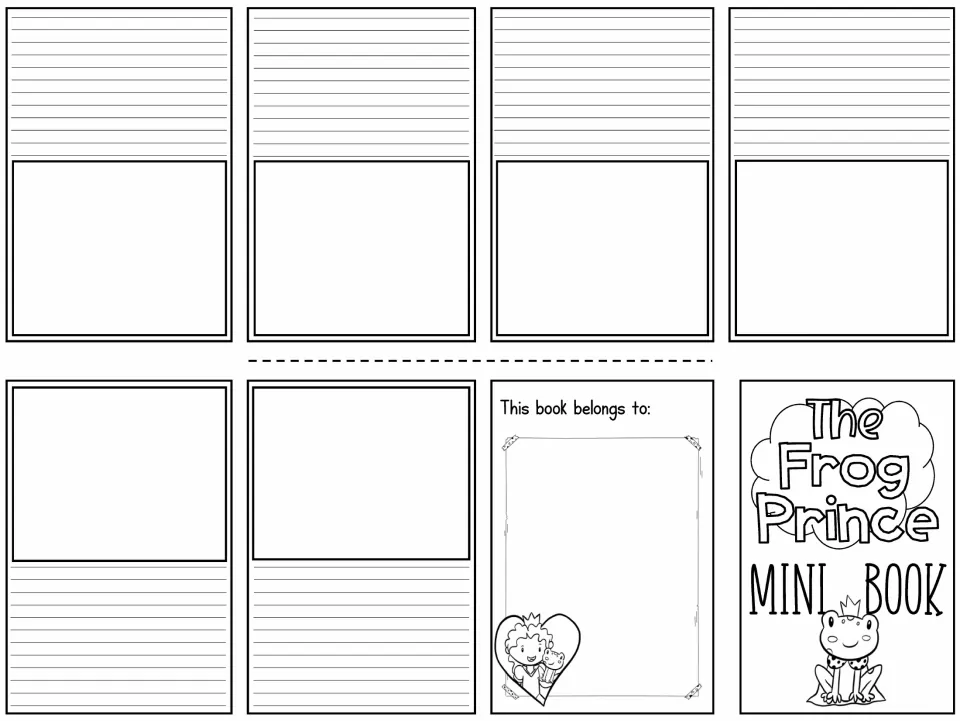 Blank Frog Prince booklet pages: students draw each story scene themselves and write about it to retell the tale
