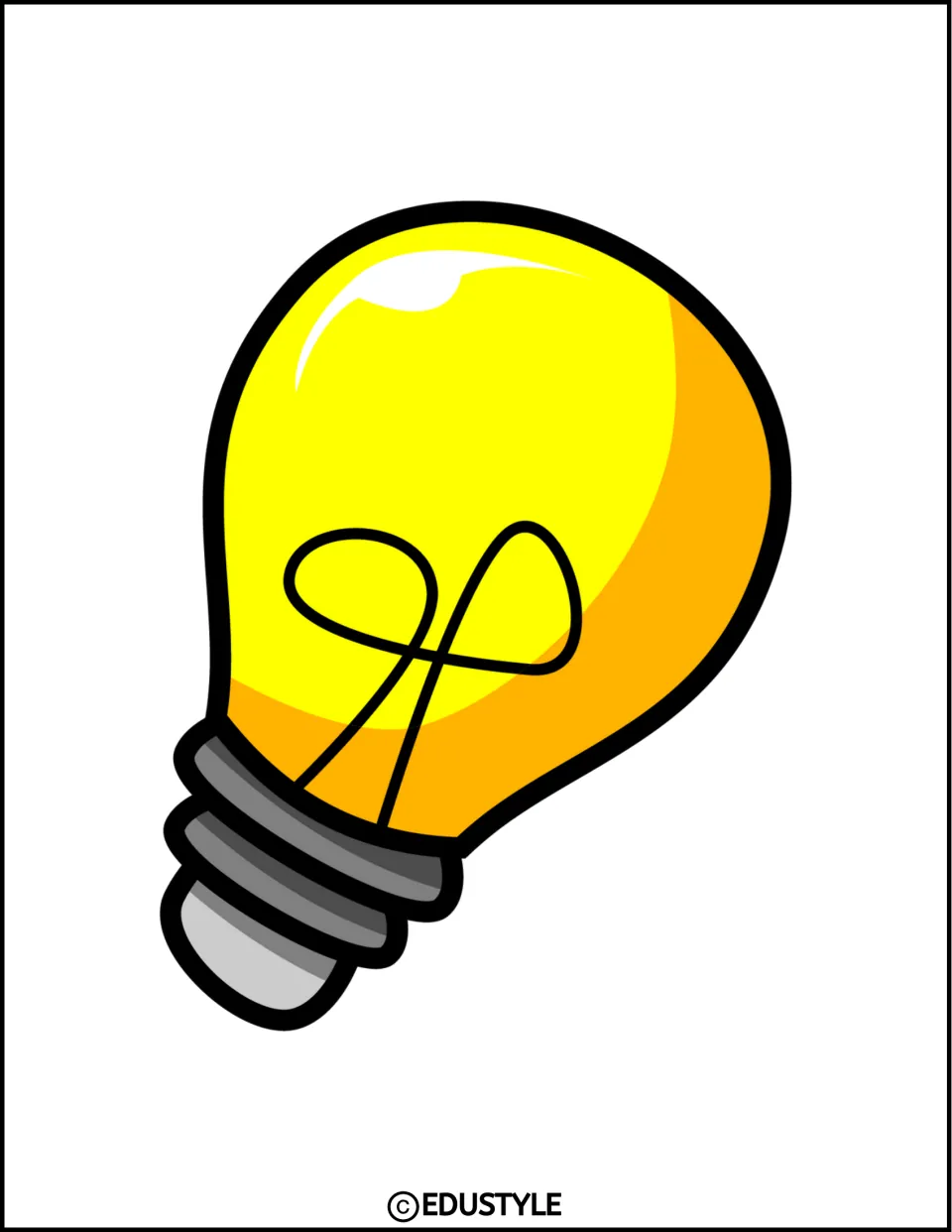 Smaller yellow cartoon light bulb tilted left with a grey screw base, sized as a mid-size cut-out accent