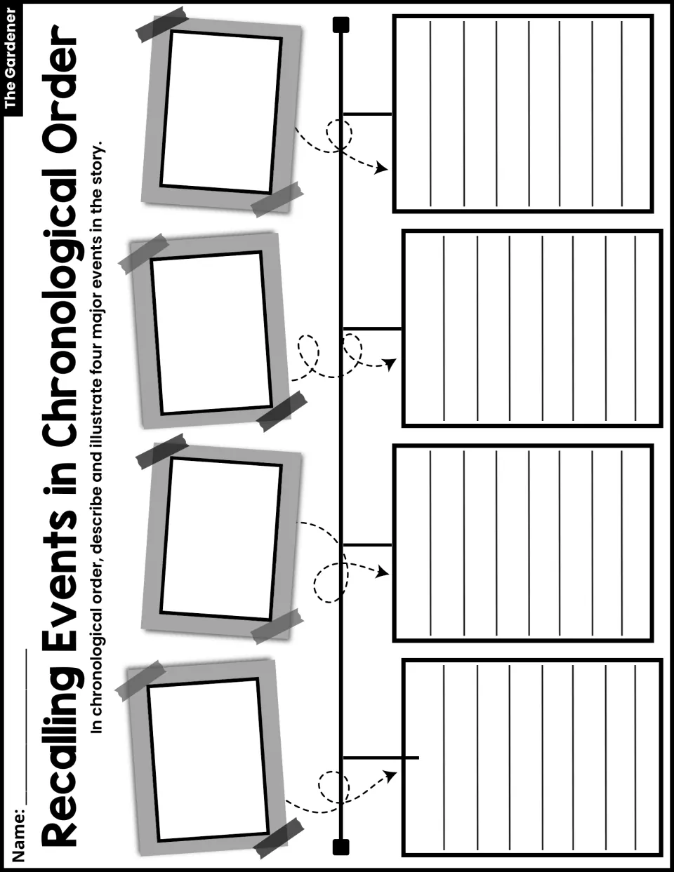Recalling events in chronological order: students draw and describe four major story events along a timeline