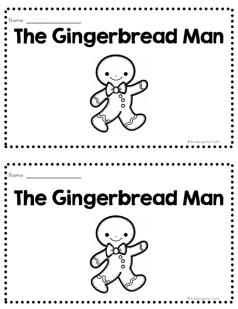 The Gingerbread Man reader cover, printed twice, with a name space and a gingerbread character to color