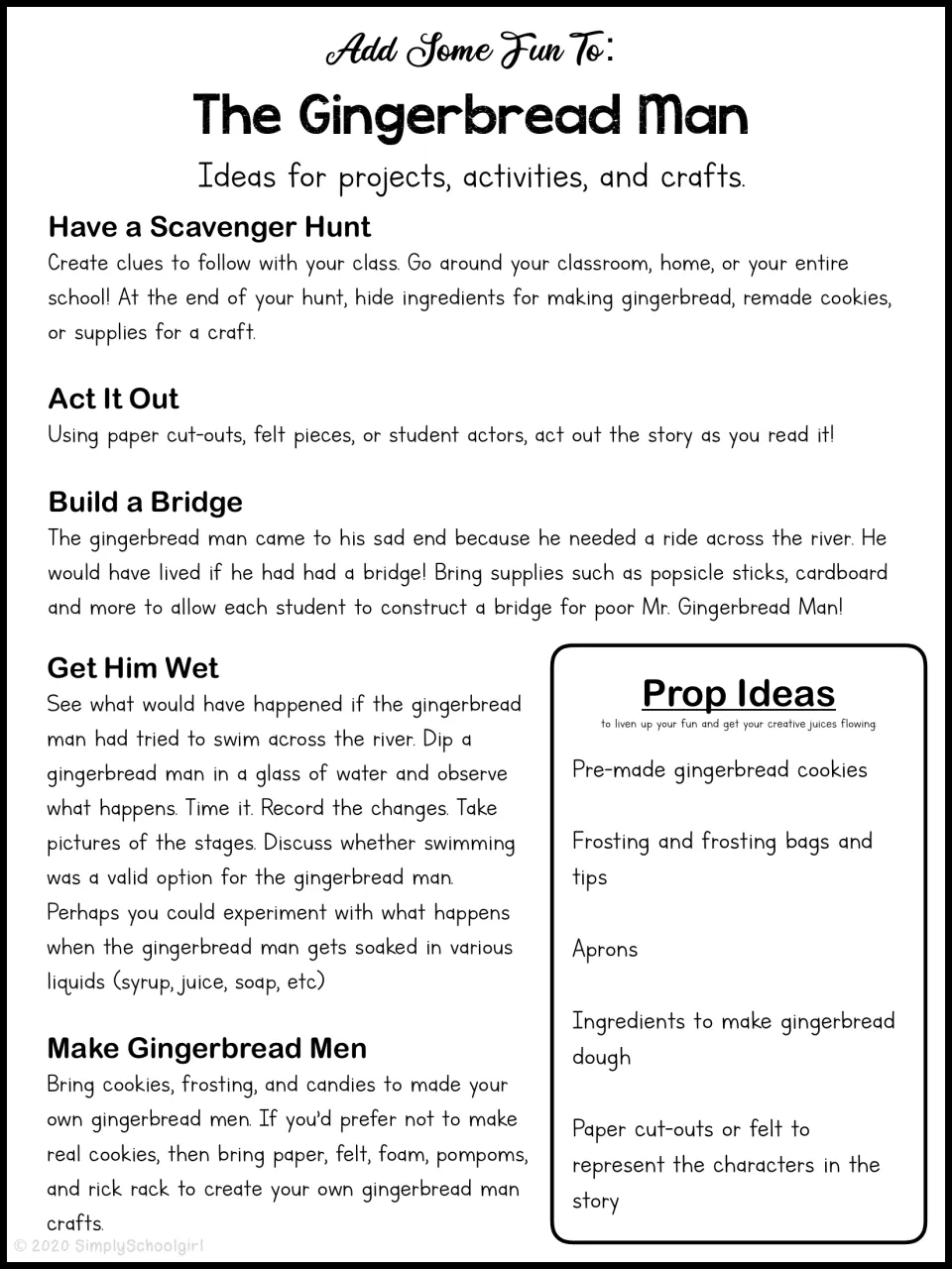 Study extension ideas: a scavenger hunt, acting out the story, bridge building, soaking cookies, and crafts