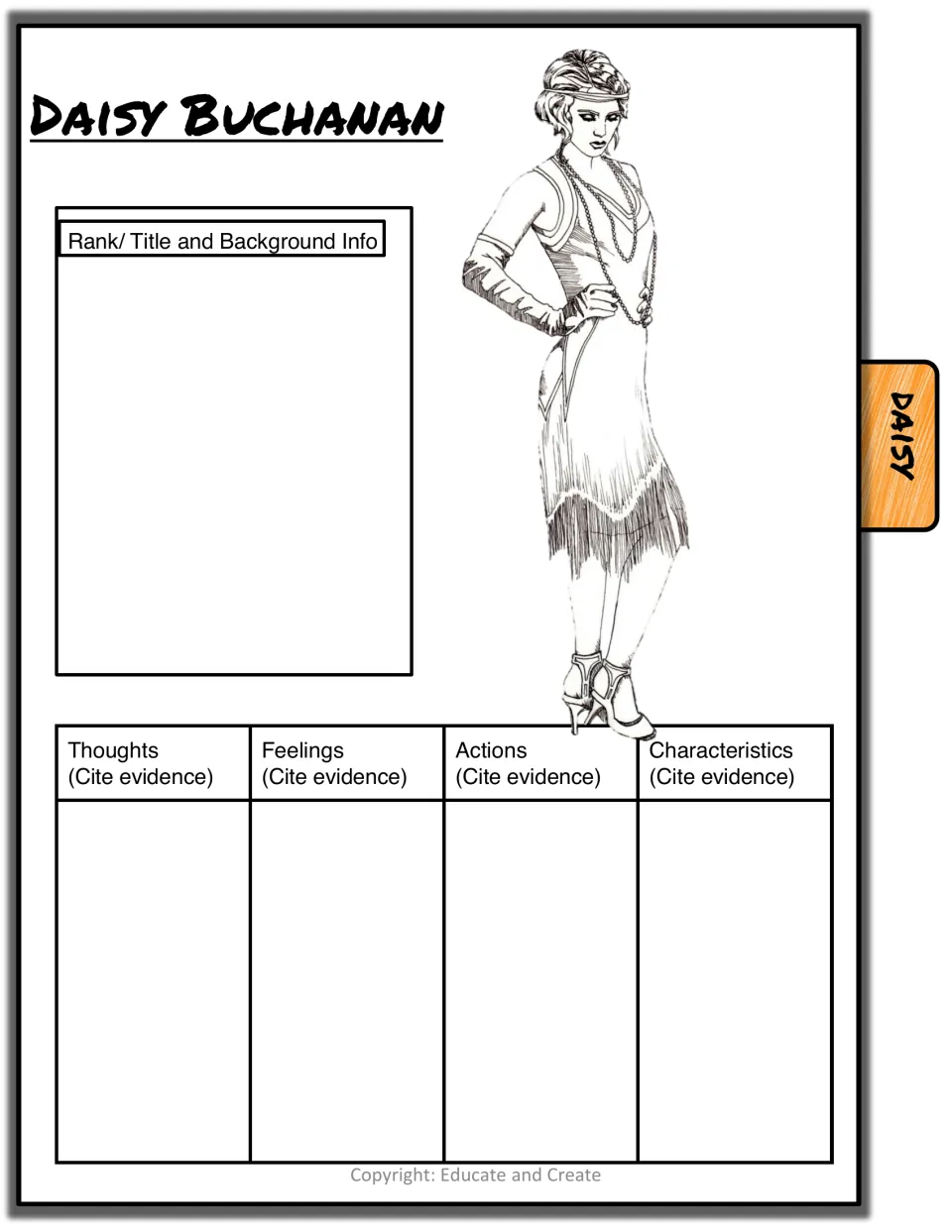 Daisy Buchanan characterization: students describe her background and quote evidence for her feelings, actions and traits