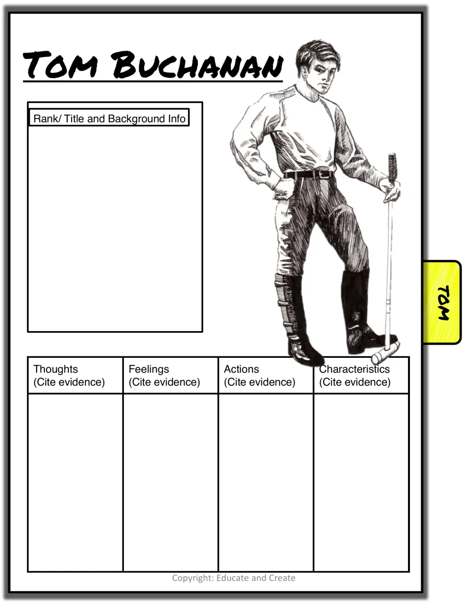 Tom Buchanan characterization: students note his background and cite evidence of his thoughts, feelings, actions and traits