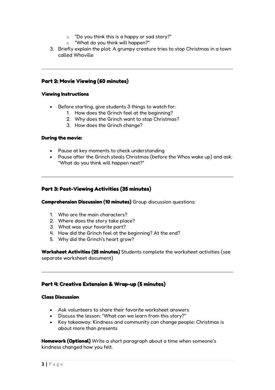 Grinch movie viewing guide: three things to watch for, pause points, discussion questions and optional kindness homework