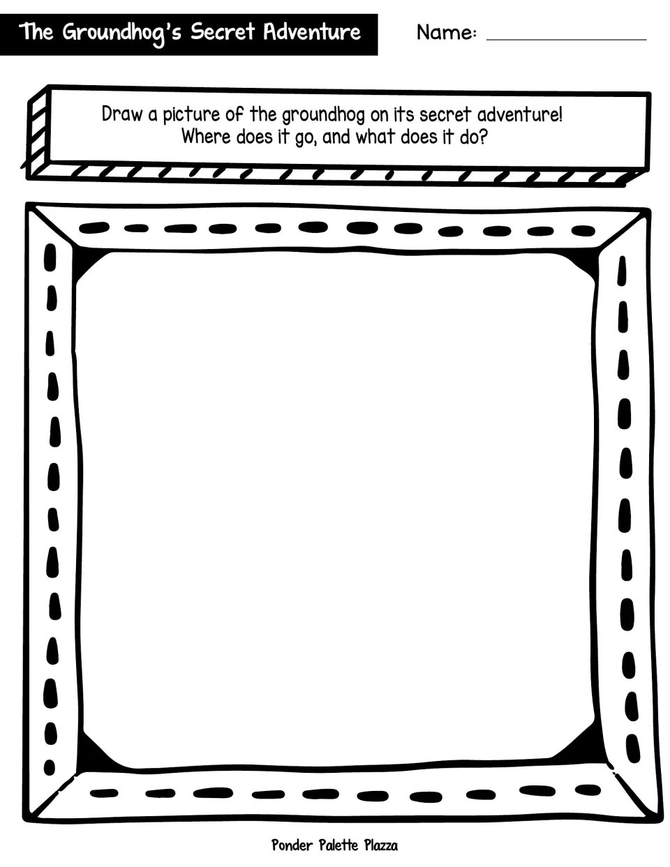 Groundhog adventure illustration: students draw the groundhog on its secret trip, showing where it goes and what it does